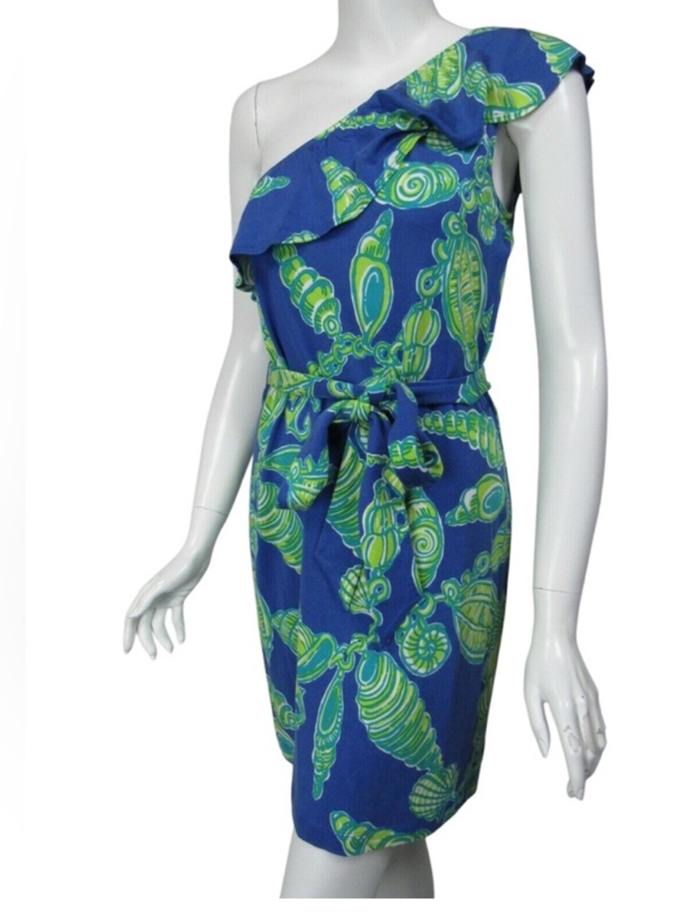 NWOT  LILLY PULITZER Robyn Blue
Lime Silk Cotton Jersey Ruffle One
Shoulder